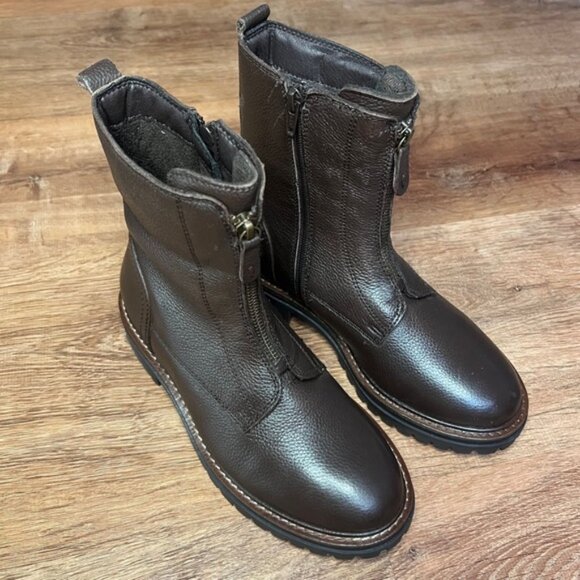 NWT ALBERTO TORRESI GENUINE LEATHER MidCalf Front Side Zip Brown Boots 37 US 6.5 - Picture 1 of 16